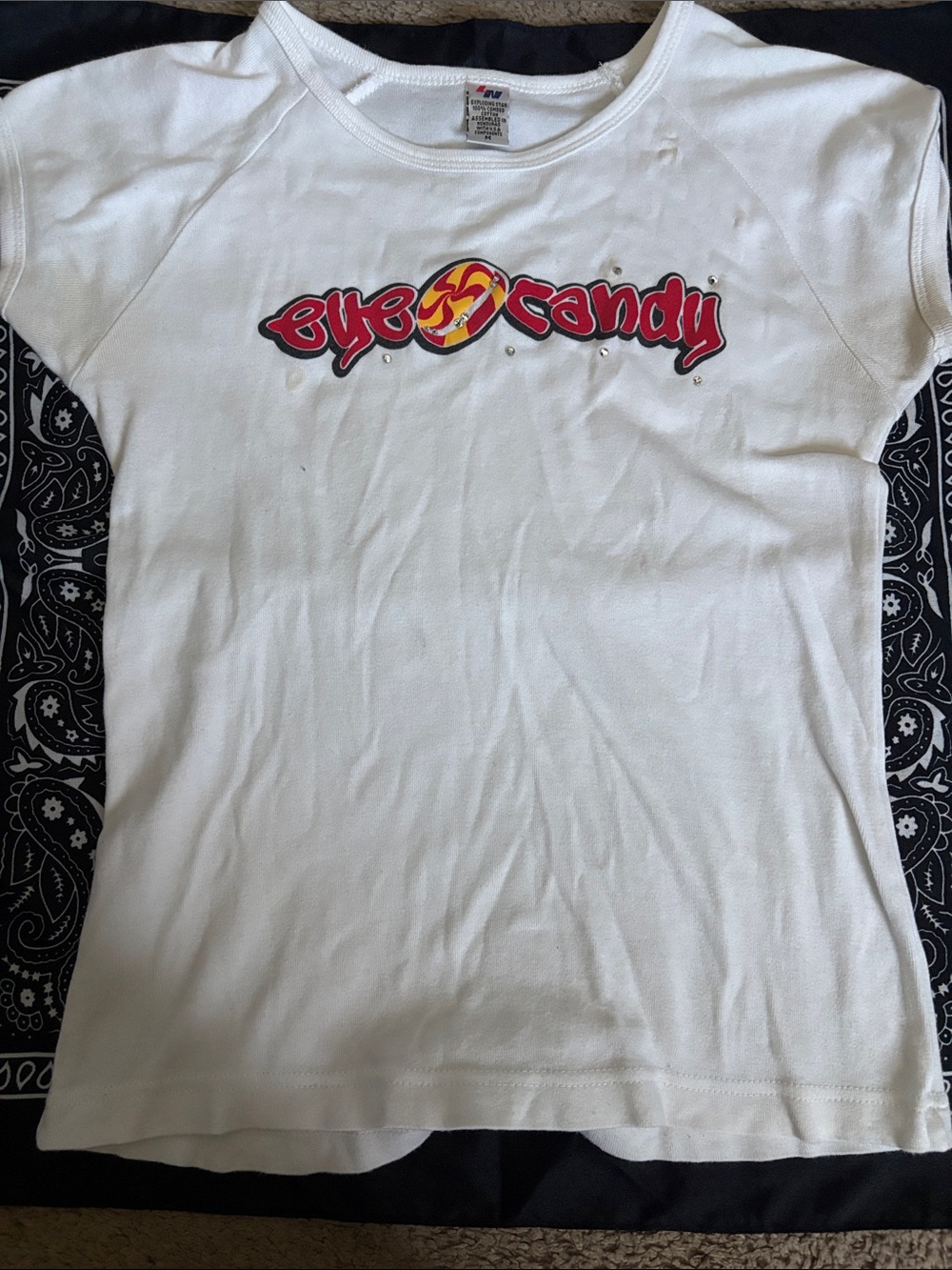 Eye candy baby tee with rhinestone details